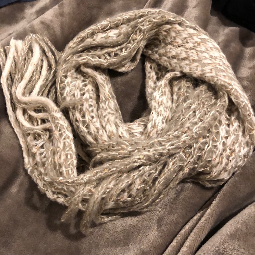 Sequined Beige and Cream Knit Scarf